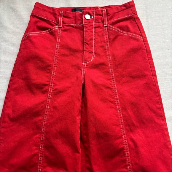 Anthropologie Maeve Delaney Mid Rise Wide Leg Flare Jeans Red 25 - Picture 4 of 10